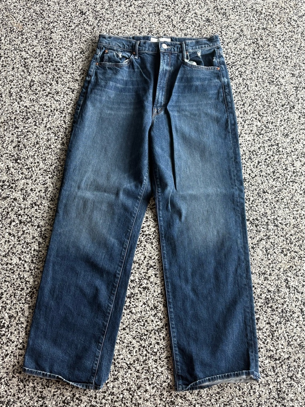 MOTHER Women's Straight-Leg Jeans in Dark Indigo Blue High waisted tunnel vision